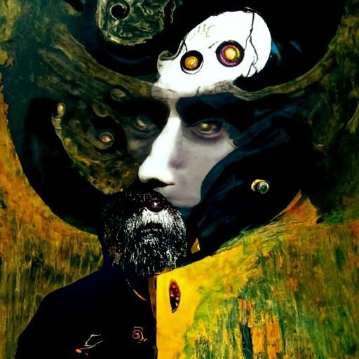 Eldritch Man: Digital Art in Klimt, Brom, Ernst Style