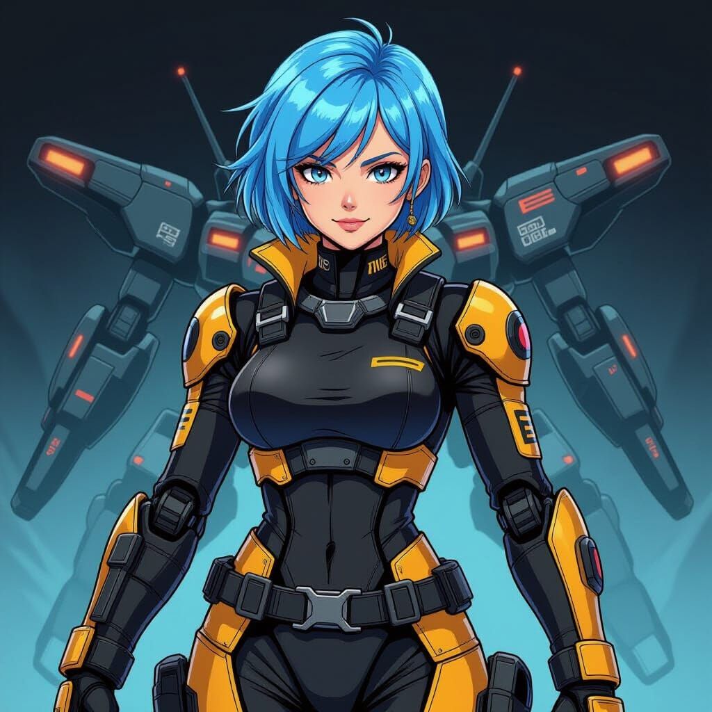 Female Mech Pilot in 90s Anime Style