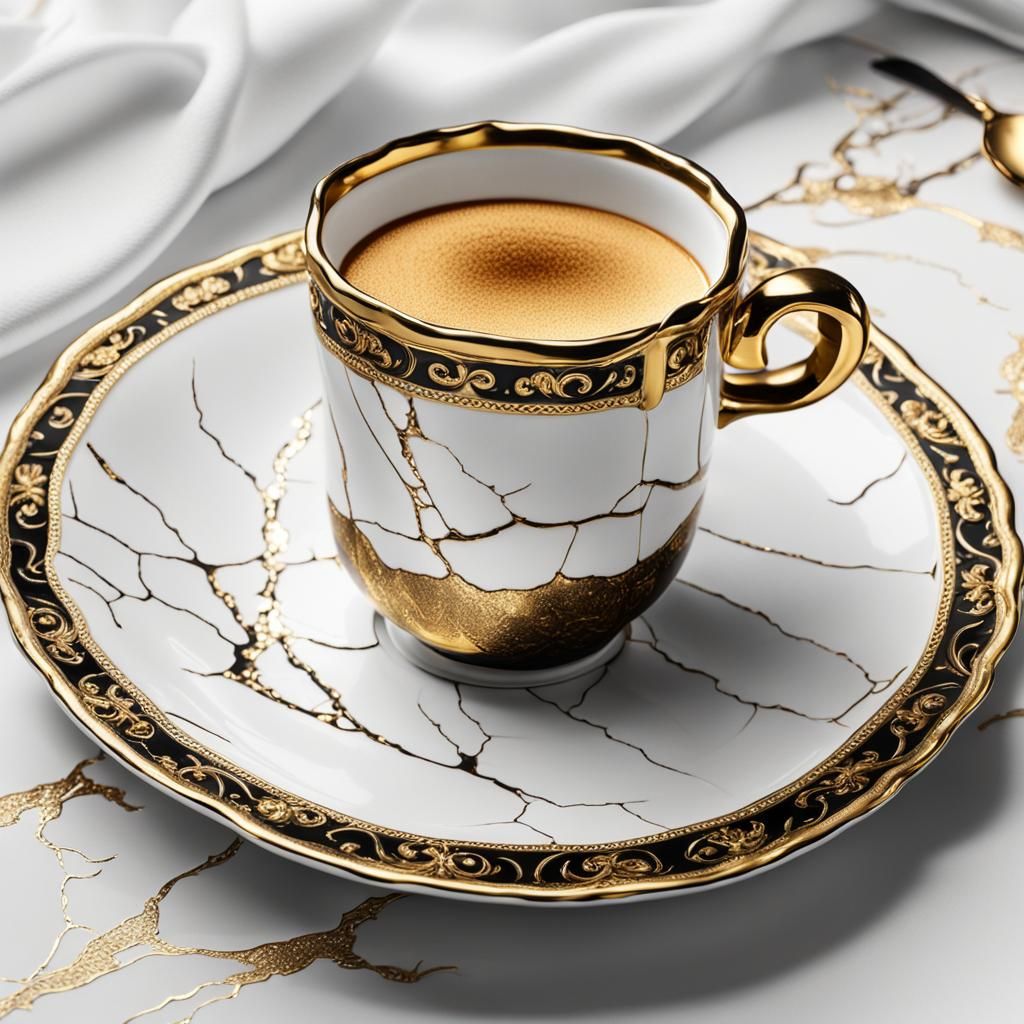 Delicate Baroque Coffee Cup with Golden Lining