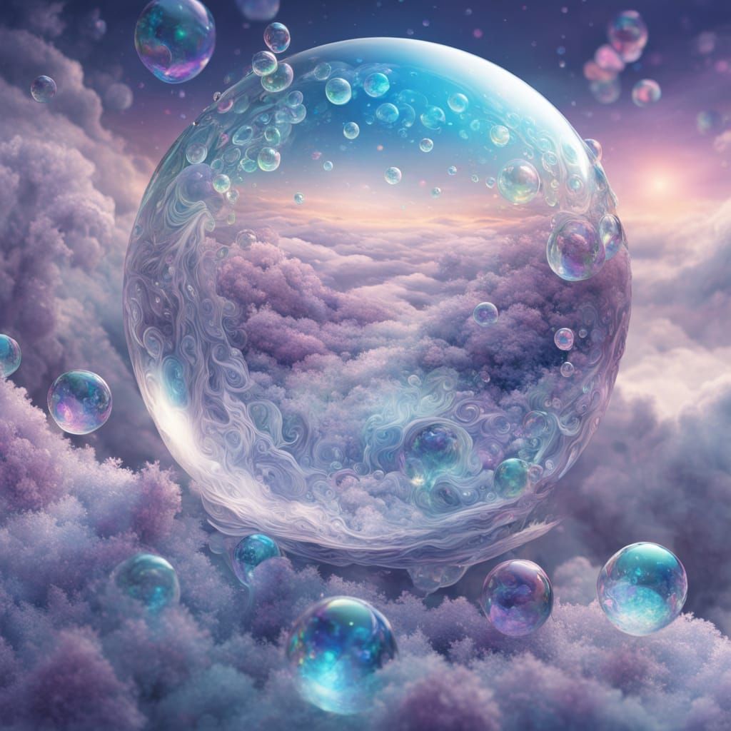 Surreal Cosmic Scene with Glass Bubbles and Roses