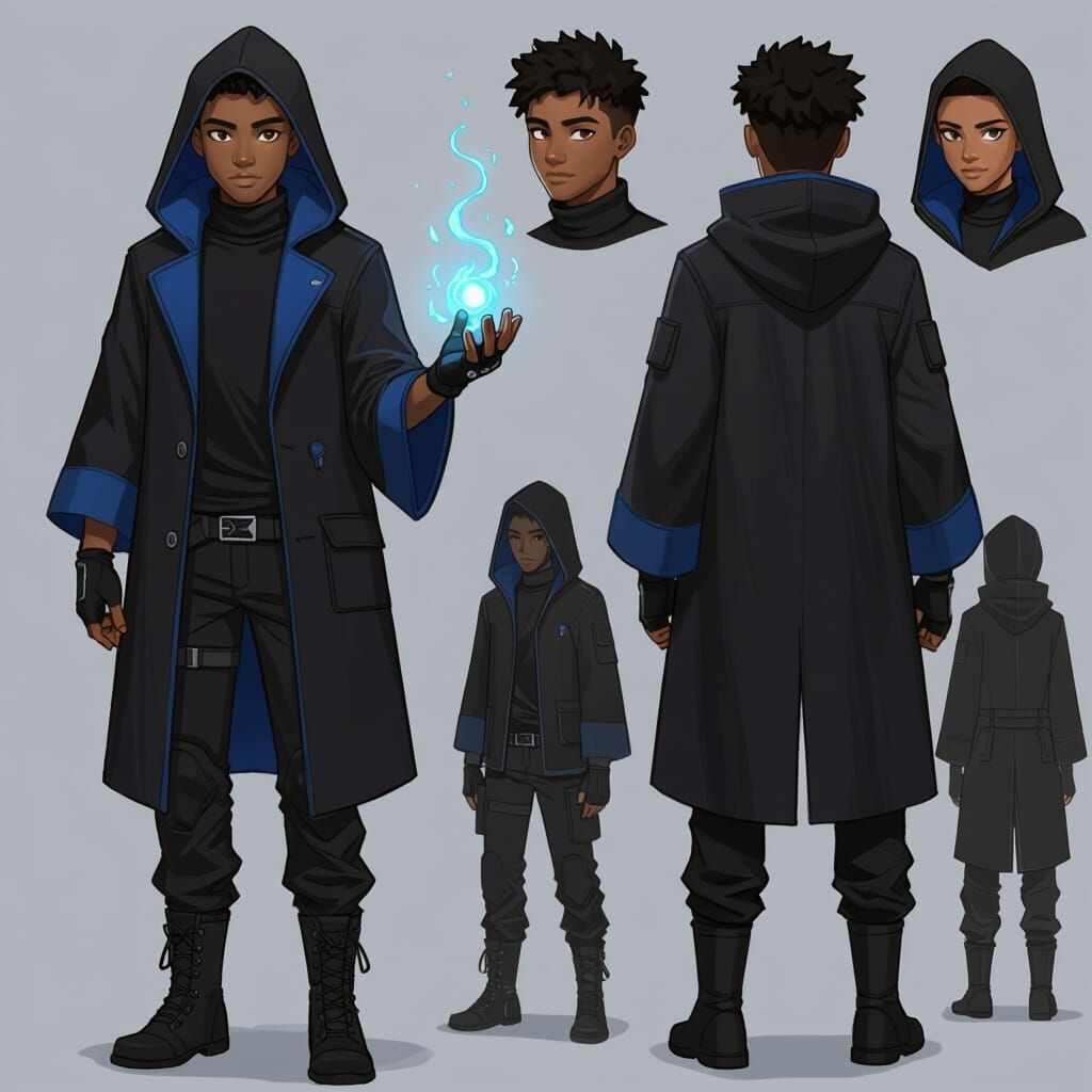 Handsome Black Teen with Blue Energy, Concept Art