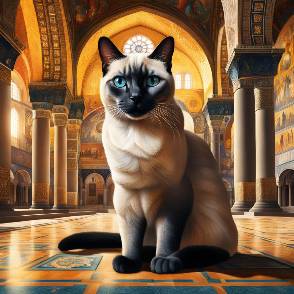Hagia Sophia with Siamese Cat: Hyperrealistic Art