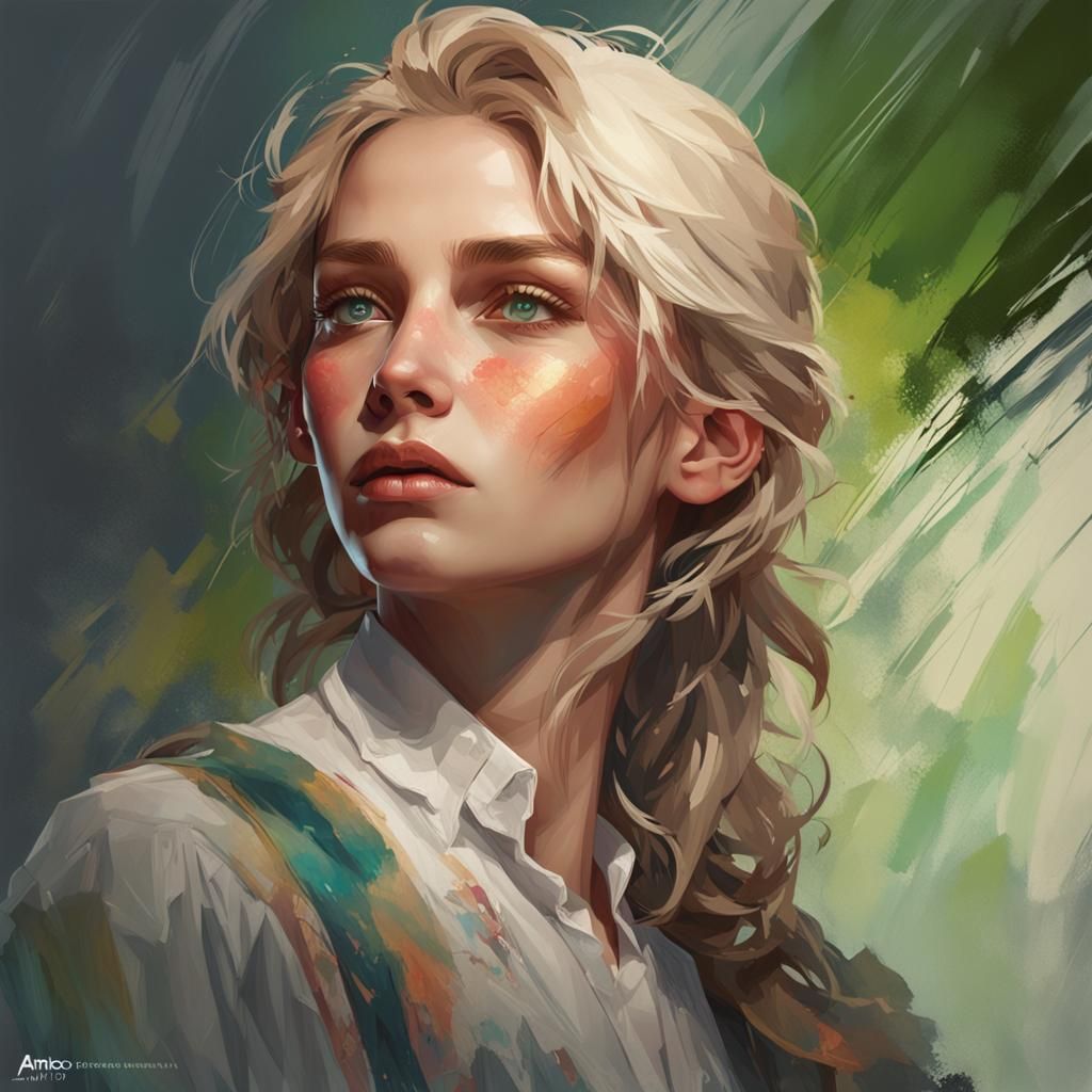 Detailed Portrait with Dynamic Lighting in Art Nouveau Style
