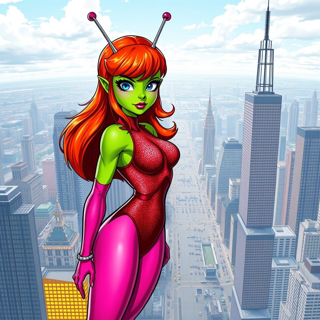 Radiant Alien Heroine Dominates City Skyline in Comic Book S...
