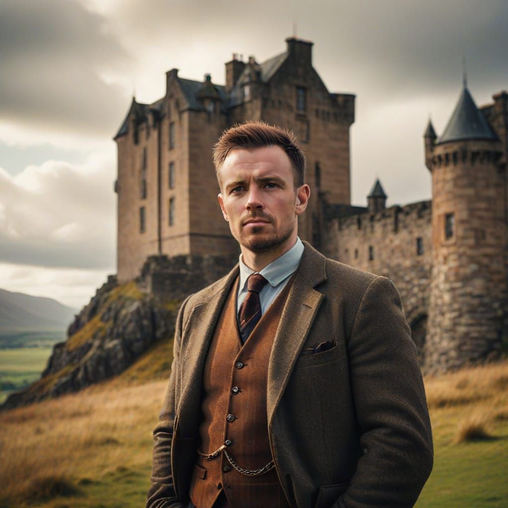 Scottish Man Portrait in Front of Castle