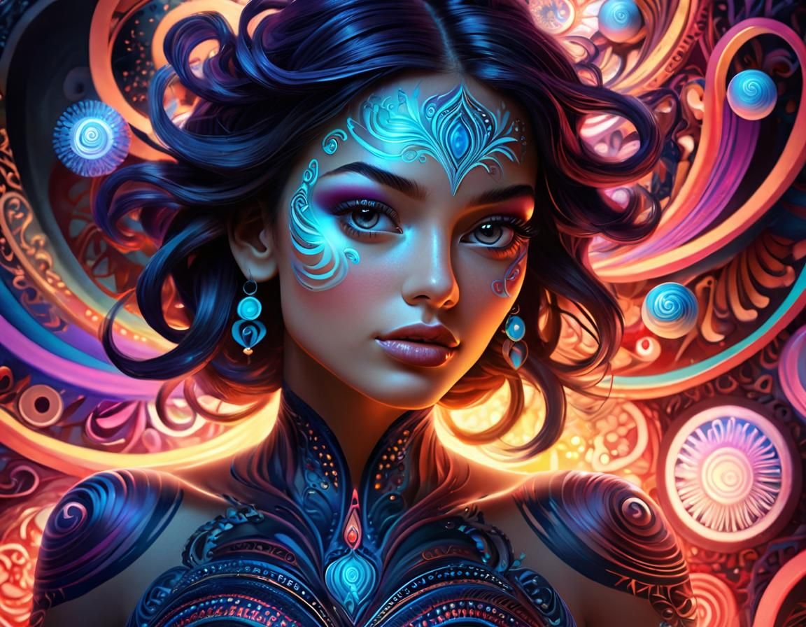 Surreal Woman's Portrait with Mandala Patterns