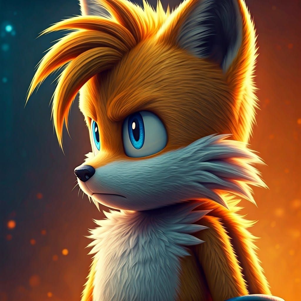 Dramatic Portrait of Tails in Splash Art Style