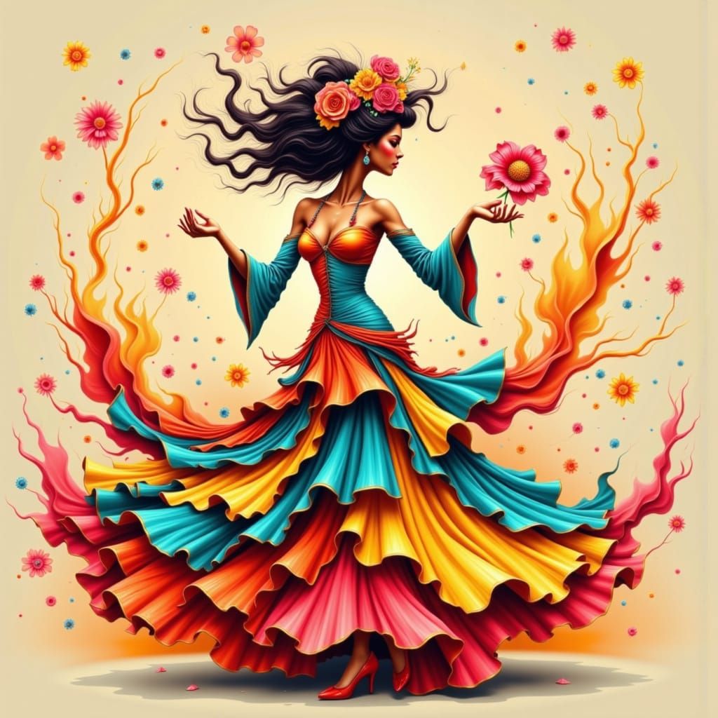 Dynamic Dance Action in Colorful Caricature Style