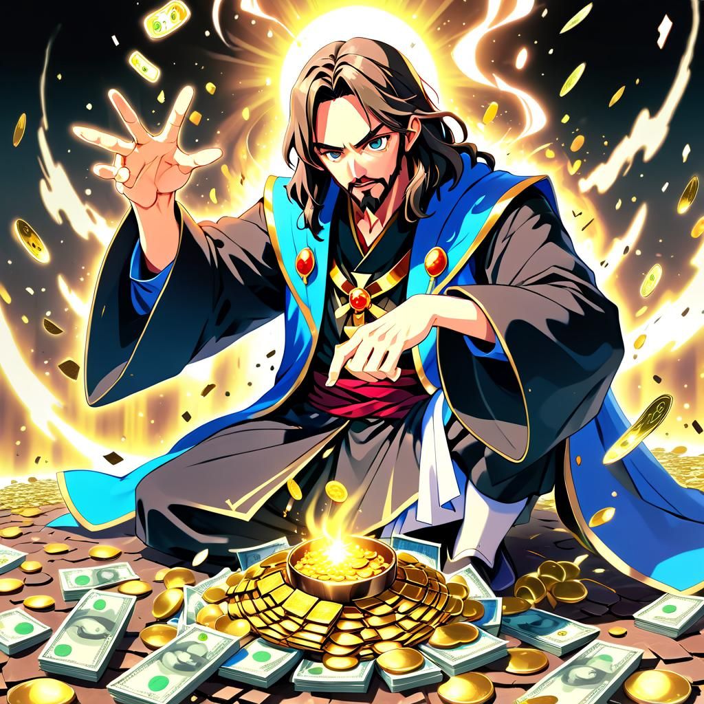 Powerful Crooked Magician in Cel-Shaded Anime Style