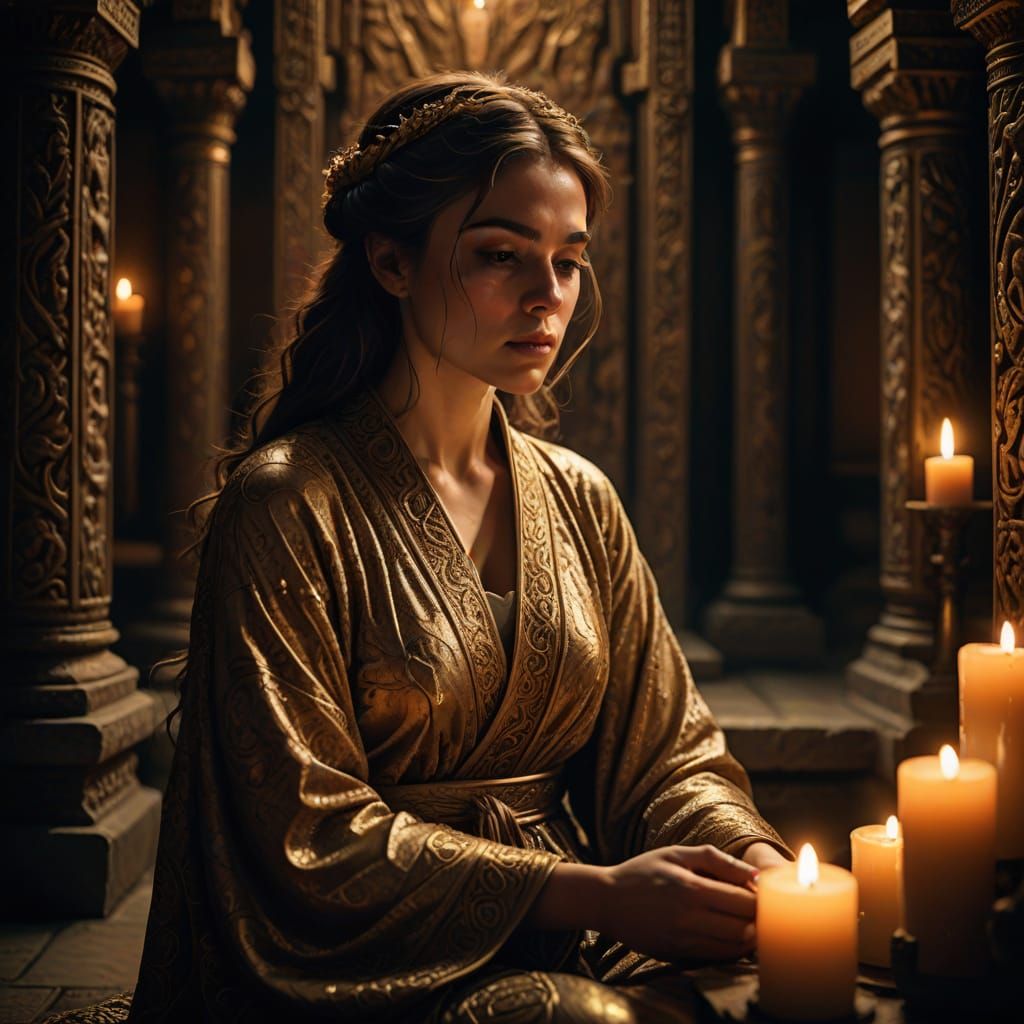 Ethereal Temple Portrait in Cinematic Style