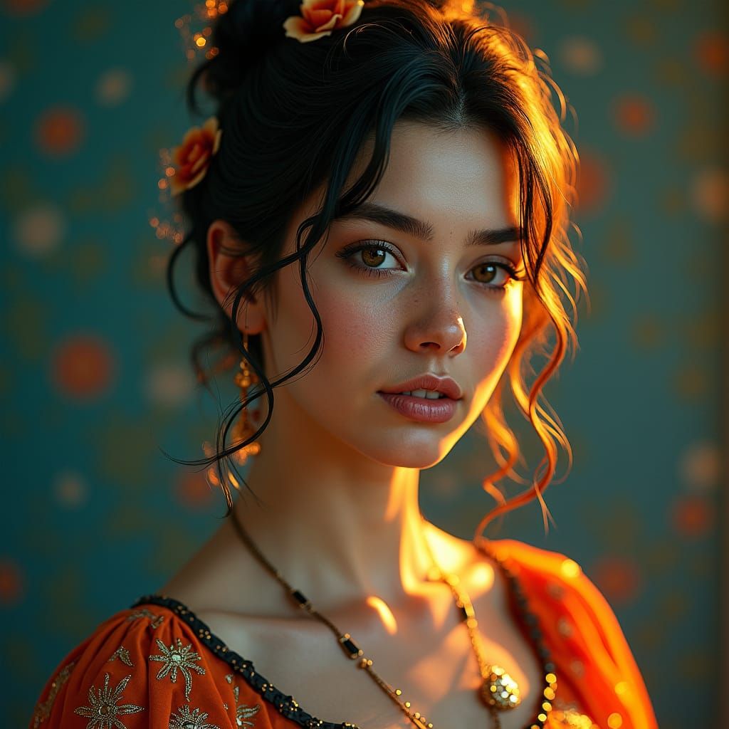 Elegant Portrait with Art Nouveau Flair in 8K