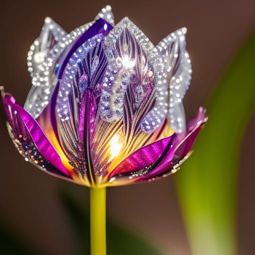 Intricate Crystal Tulip in Dynamic Lighting