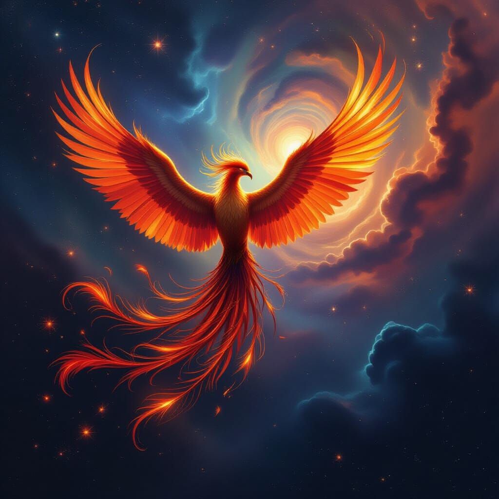Majestic Phoenix Soars Through Cosmic Nebula