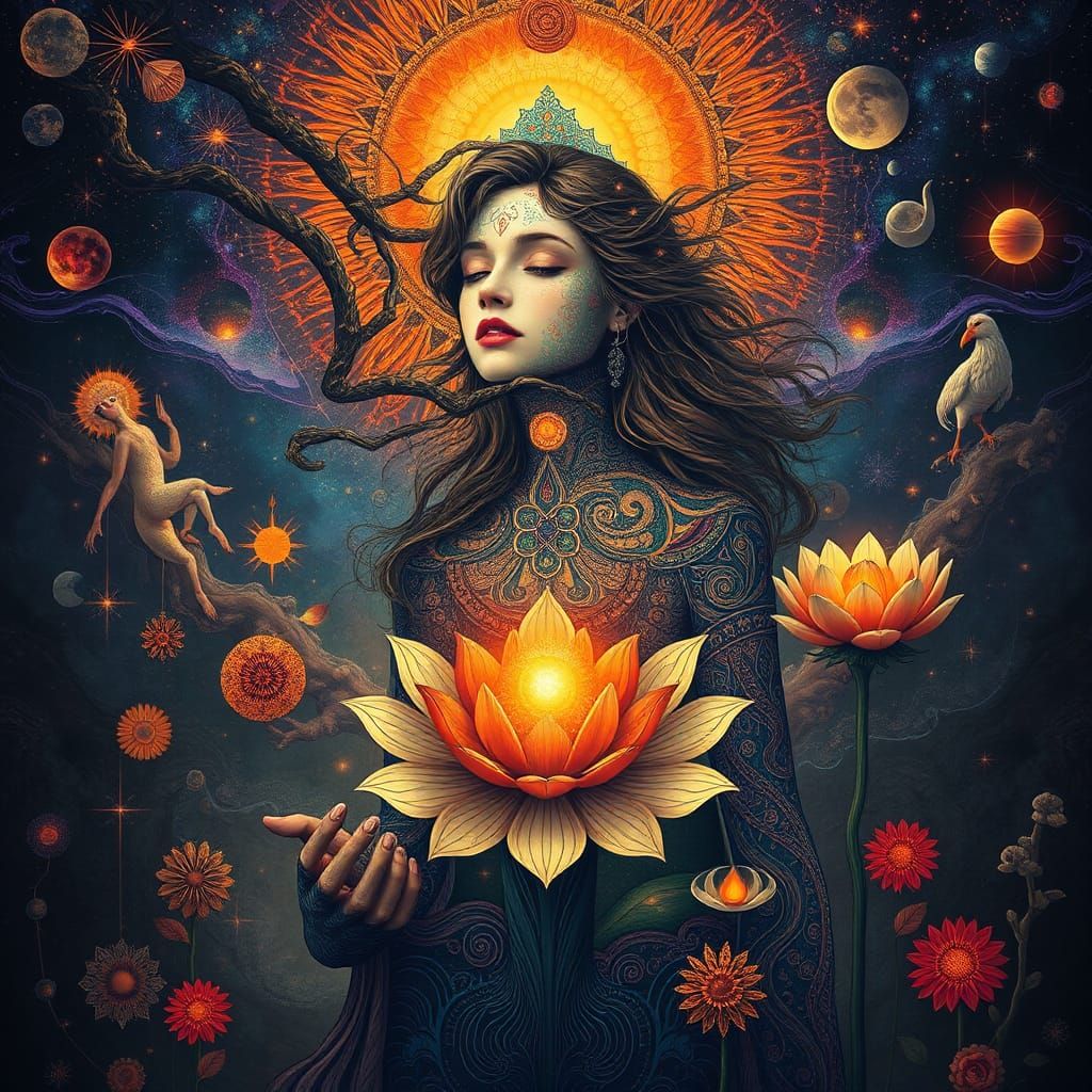 Psychedelic Female Figure with Fractal Tree in 8k