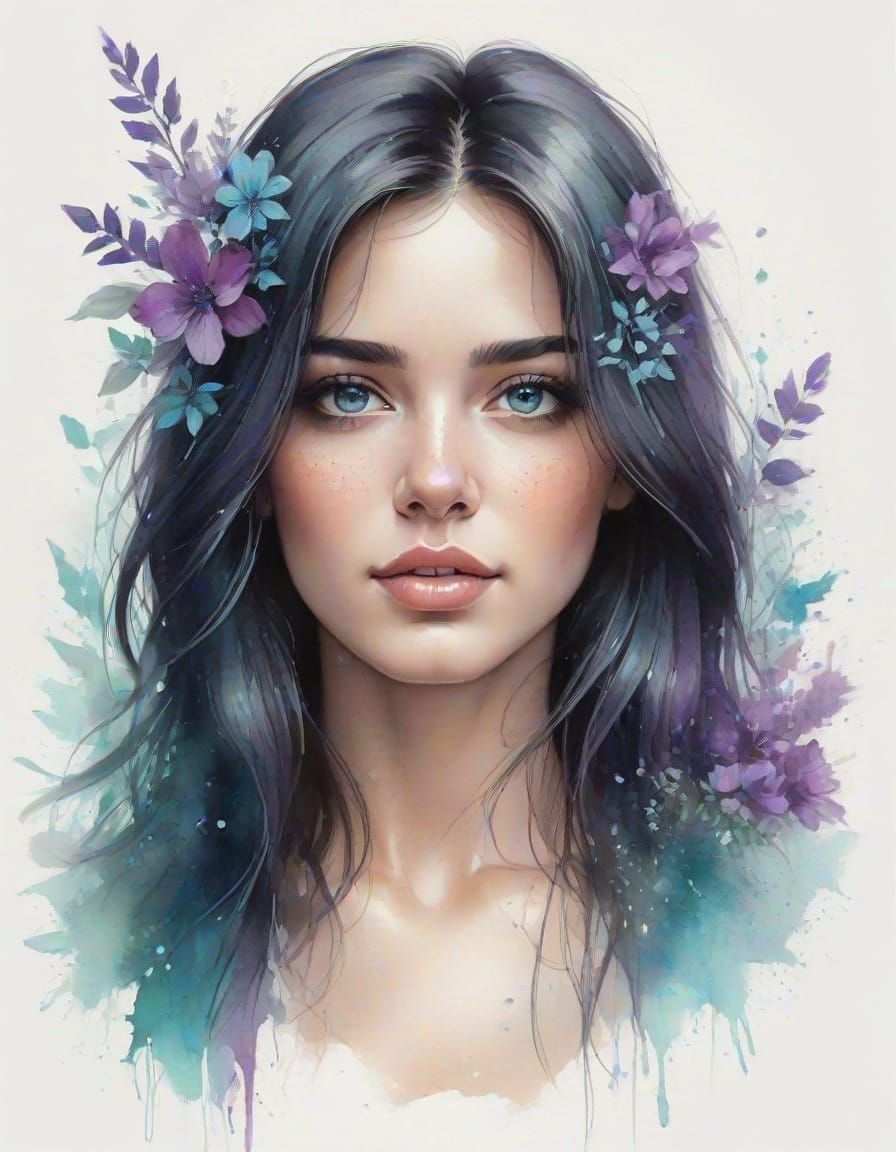 Pretty Woman with Purple Highlights in Misty Moonlight