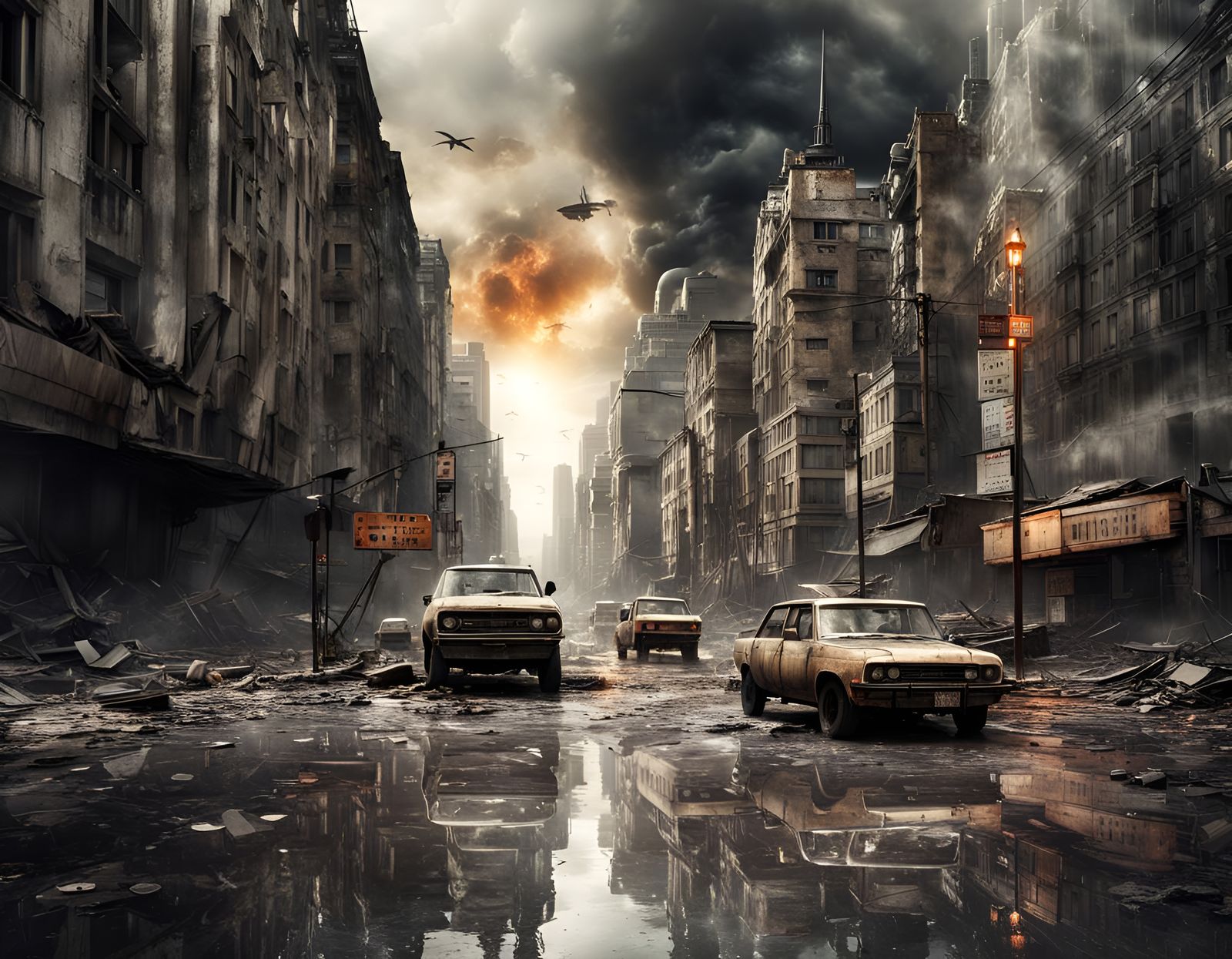 Apocalyptic City Street Scene: End of the World