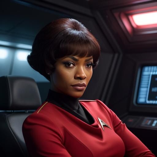 Nyota Uhura on the Enterprise Bridge, Hyperrealistic Detail