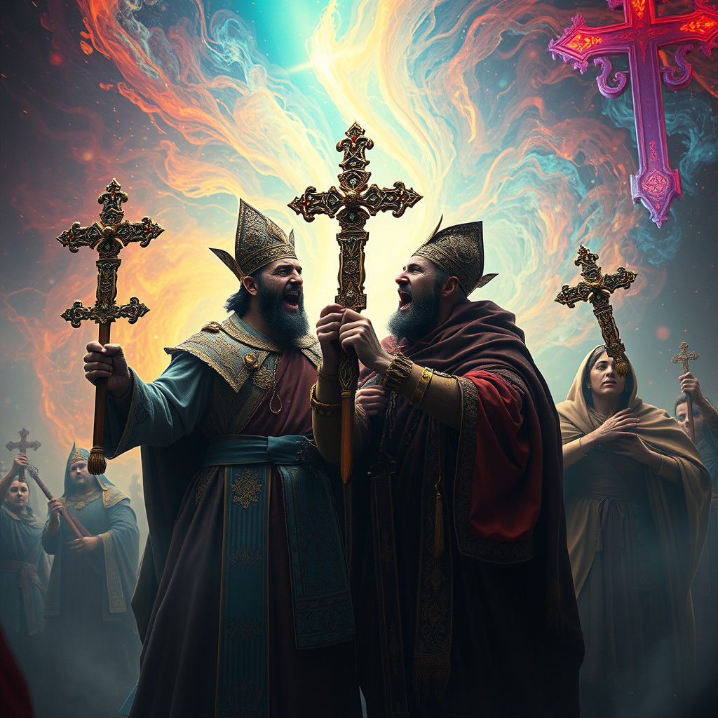 Religious Standoff in Dreamlike Matte Painting