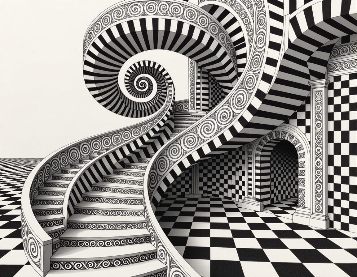 Surreal Interconnected Spirals in Geometric Wirework