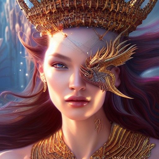 Dragon Princess with Iridescent Scales, Digital Art