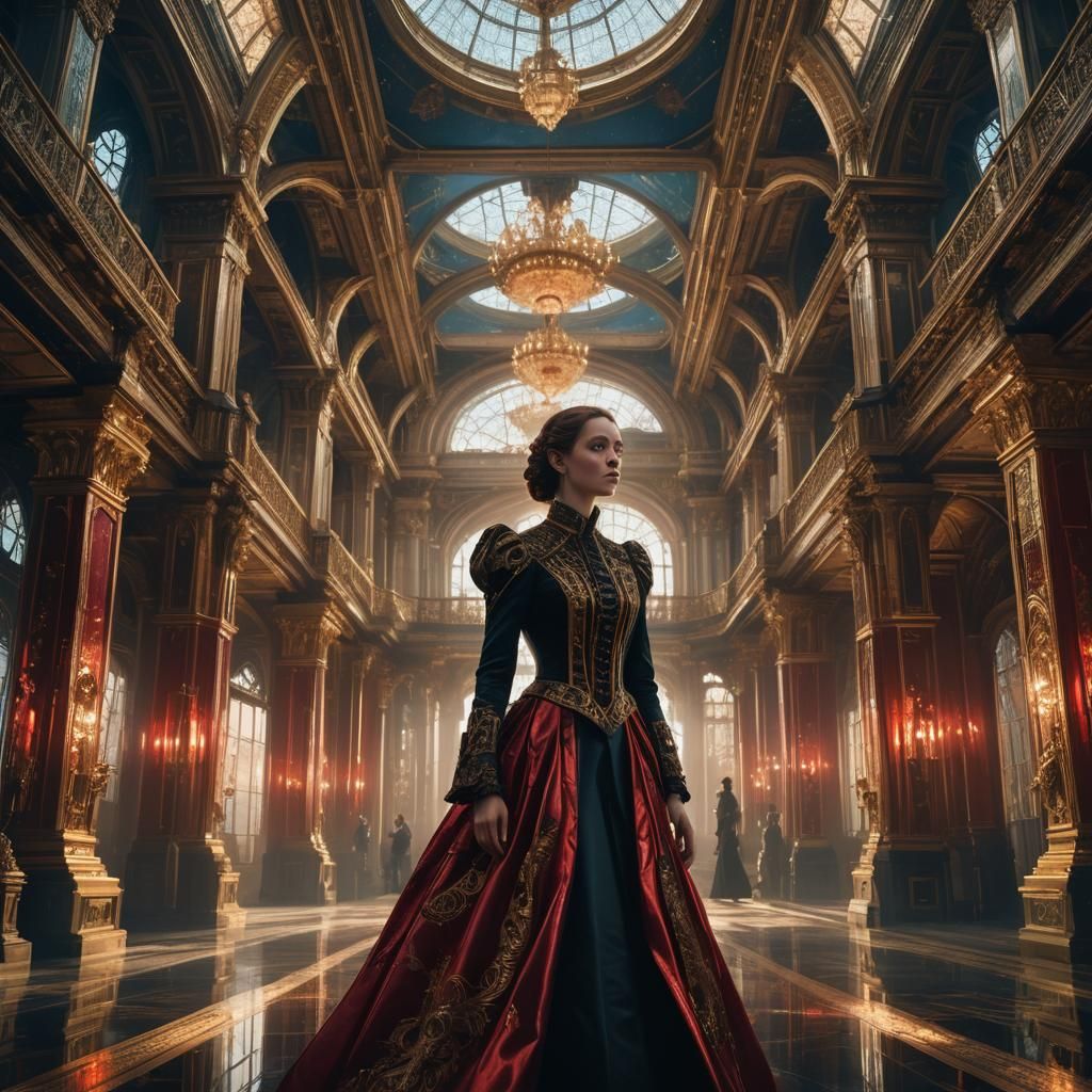 Mina Murray in Futuristic Palace: Detailed Matte Painting
