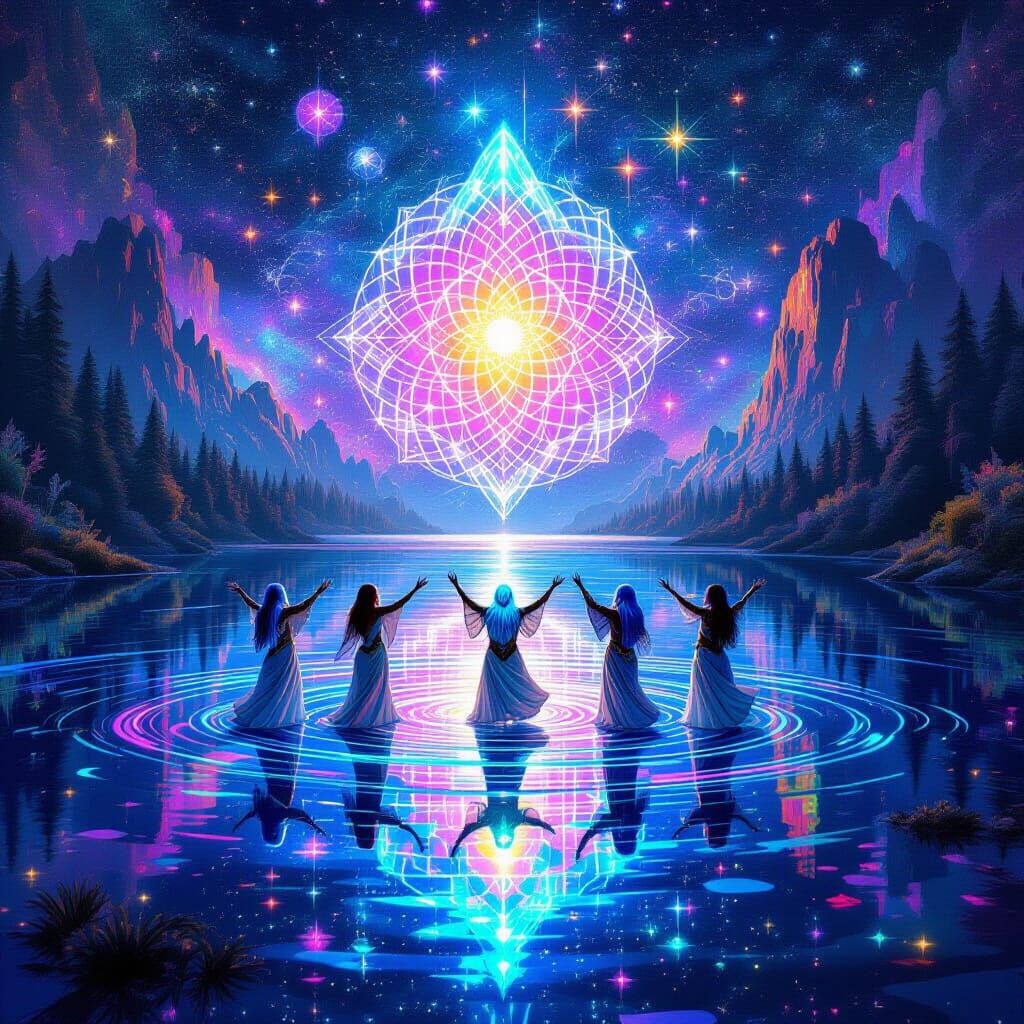 Machine Elves Dancing Around Crystalline Mandala