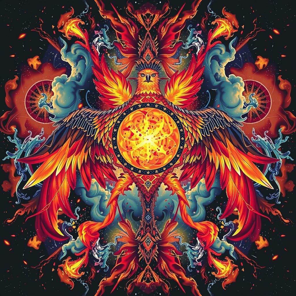 Hyperrealistic Phoenix Rising from Fire and Smoke