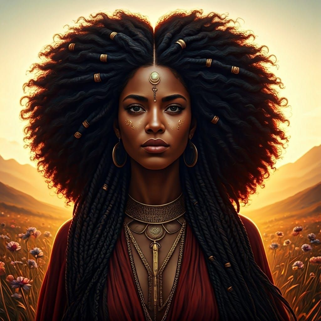 Hyperrealistic Afro Beauty in Golden Light