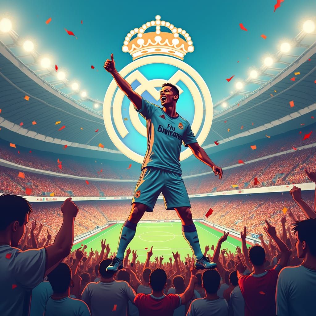 Football Hero in Triumphant Glory with Vibrant Stadium