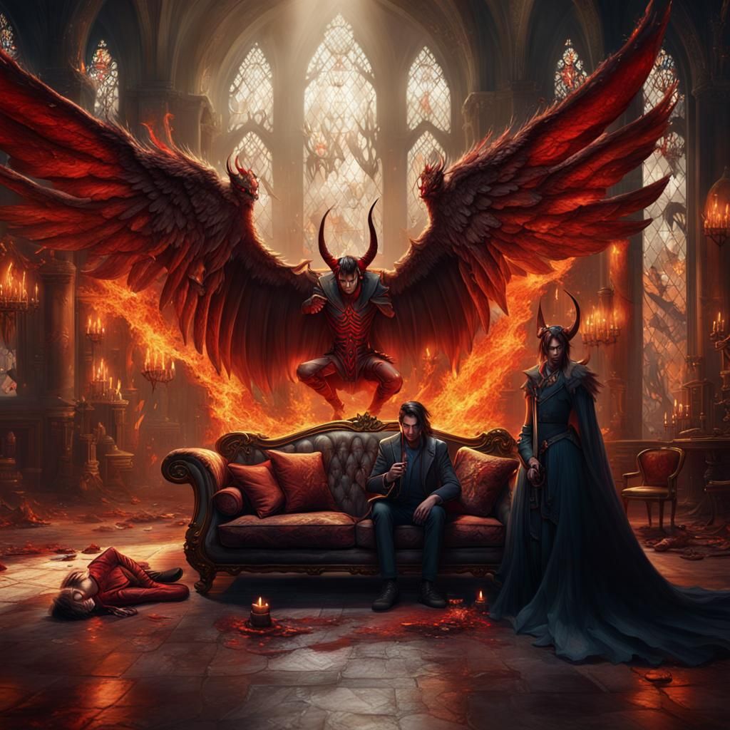 Infernal Couple in a Dramatic Fantasy Scene