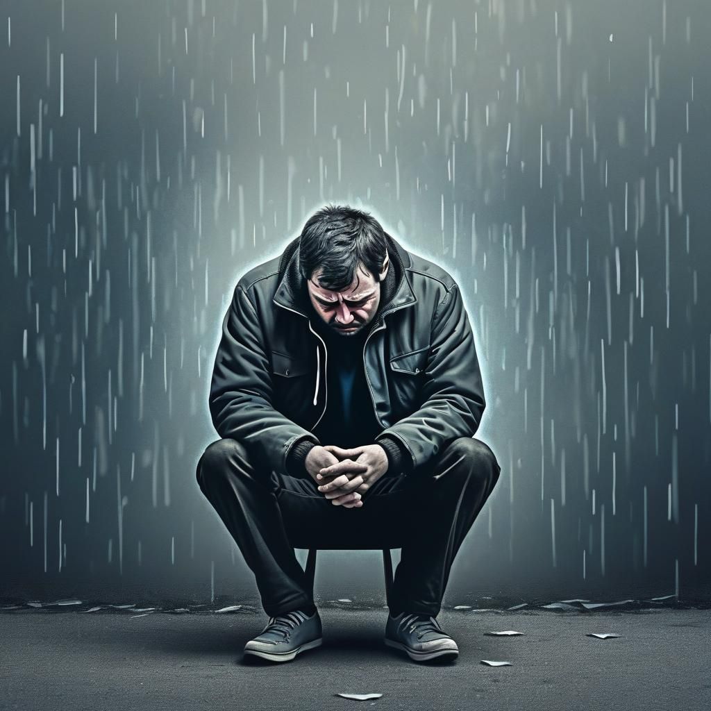 Sad Man's Emotional Photoillustration