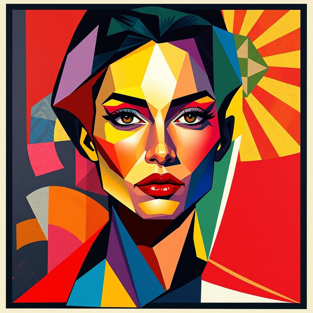 Angular Portrait in Geometric Cubist Style