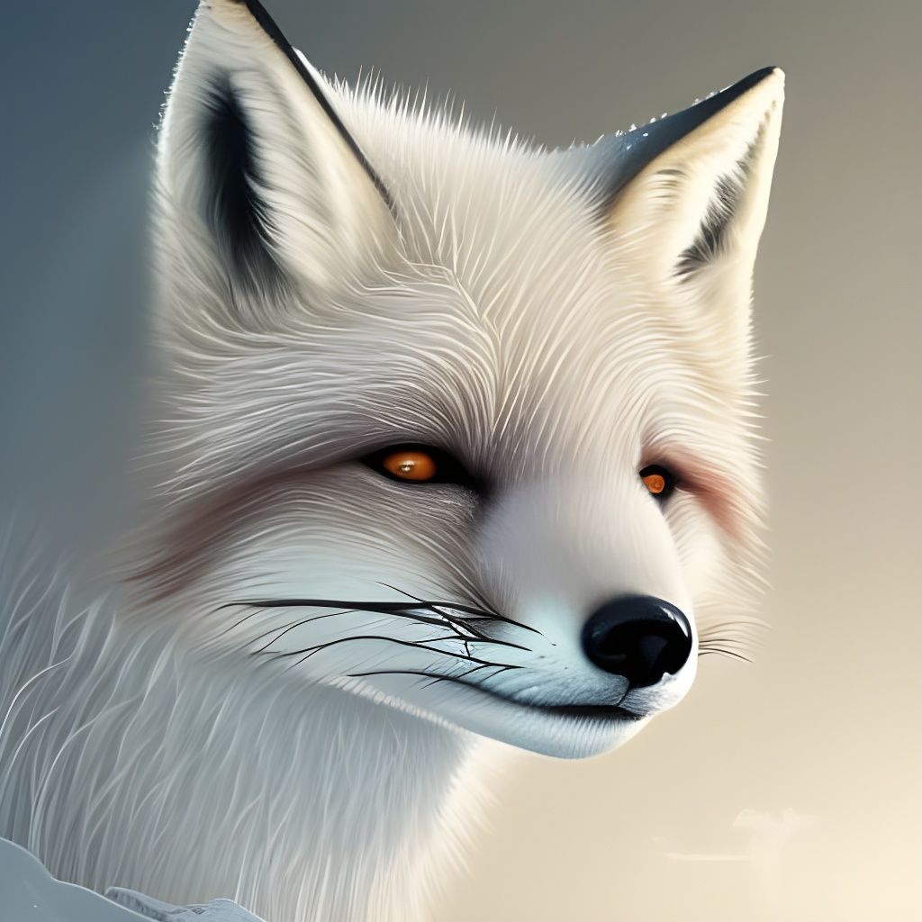 White and Red Fox in Snow: Digital Art