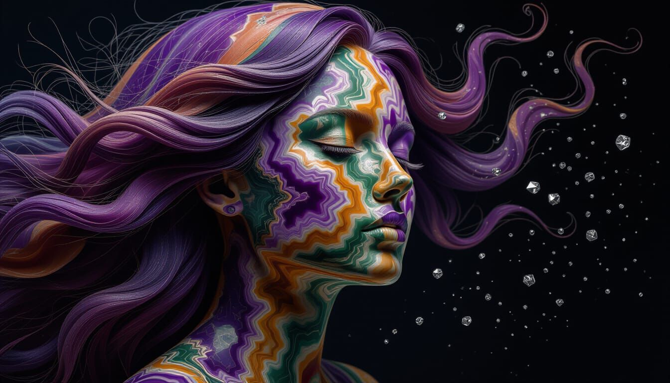 Agate Face with Flowing Hair and Ashes