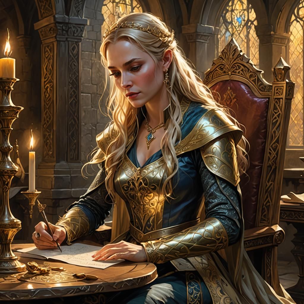 Elvish Empress Crafting Spells in Golden Light