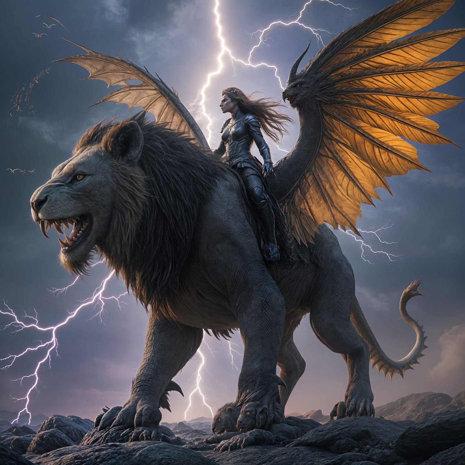 Three-Faced Beast Rides into Stormy Battle