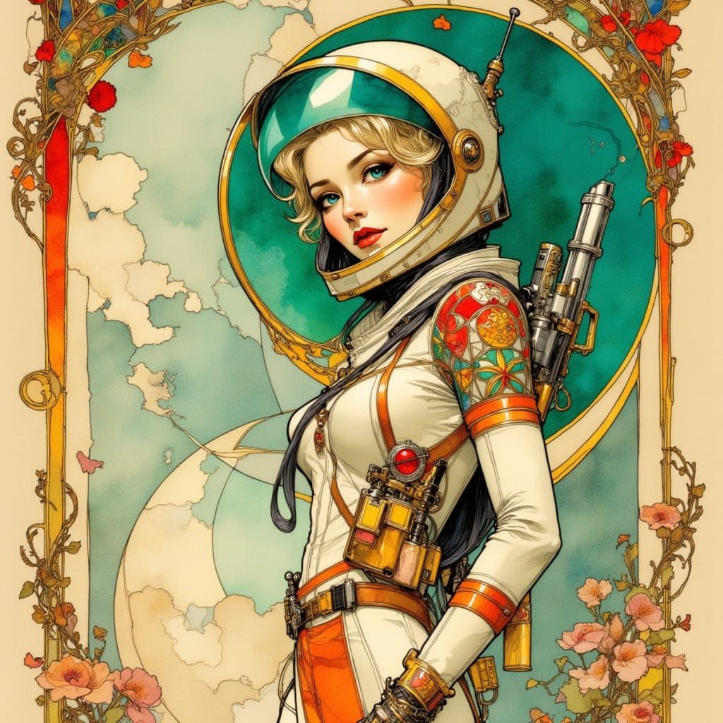 Retro-Futuristic Woman in Art Nouveau Style