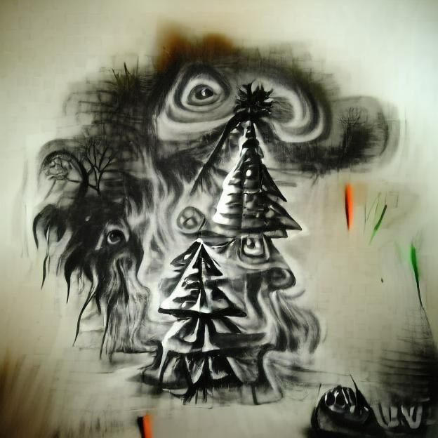 Psychedelic Charcoal Drawing of an Evil Christmas Tree
