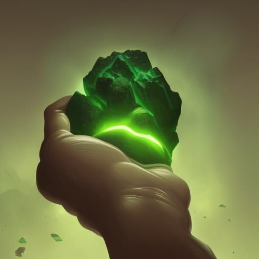 Glowing Green Rock in Hand: Dark Fantasy Art