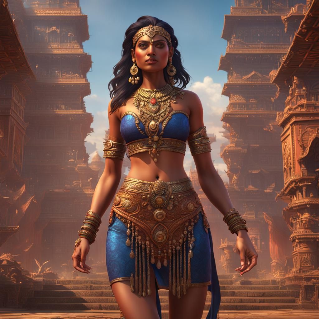 Bold Indian Fantasy Figure in Detailed Digital Art