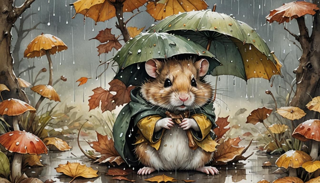 Dandelion Mouse Under Mushroom Umbrella: Fairy Tale Illustra...