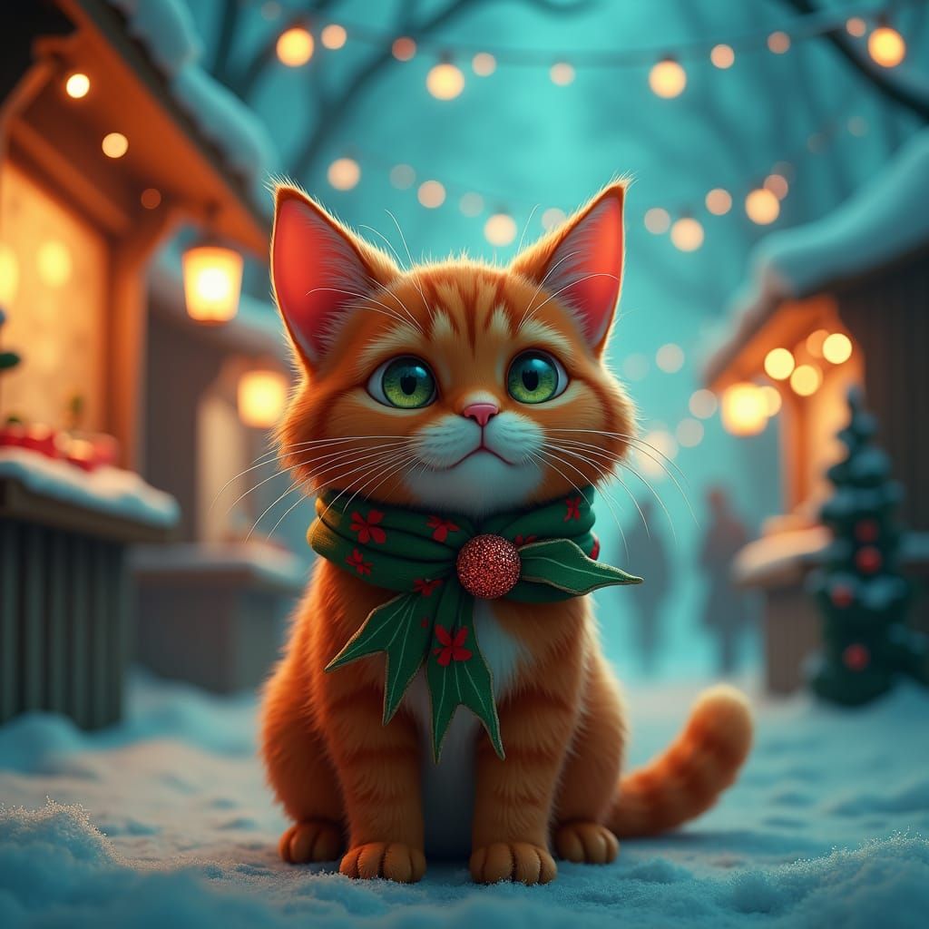 Festive Cat's Lonely Christmas: Fantasy Matte Painting