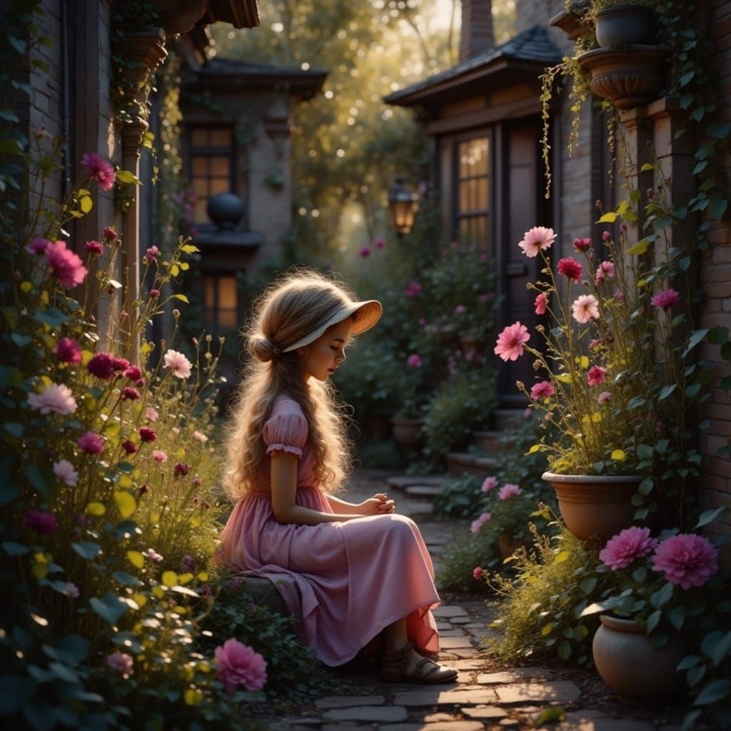 Vibrant Garden Oasis in Whimsical Victorian Shadows