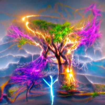 Neon Tree of Life Lightning Strike: Psychedelic Concept Art