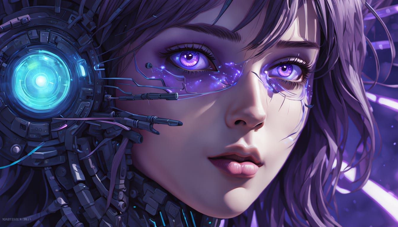 Purple Cyborg Face With Glowing iPhone Eyes