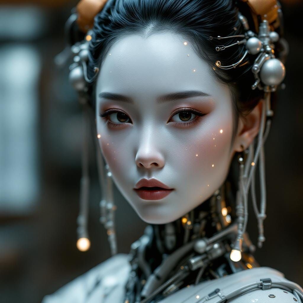Cyberpunk Geisha Portrait with Robotic Implants