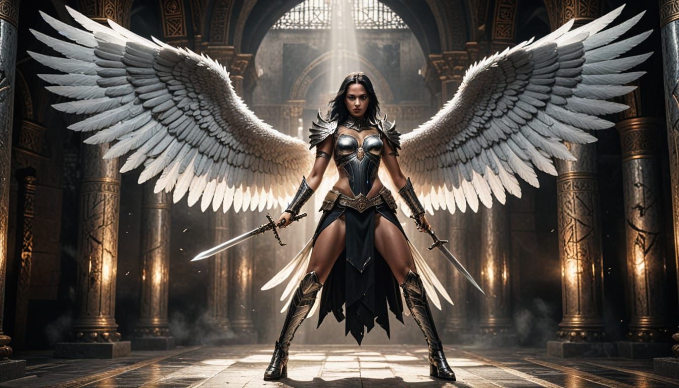 Gothic Angel with Six Wings in Dark Fantasy Art