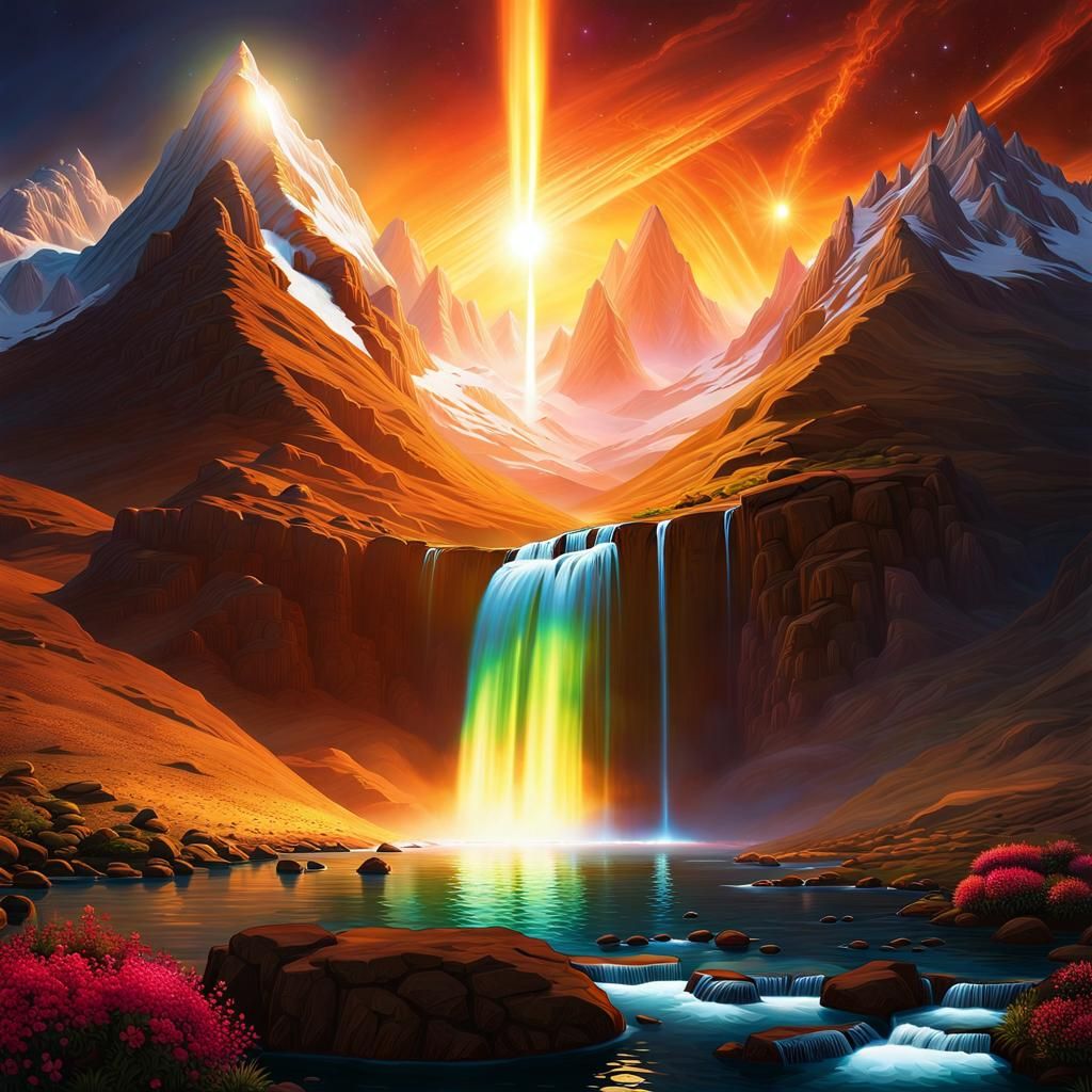 Liquid Light Fall on 3 suns alien planet