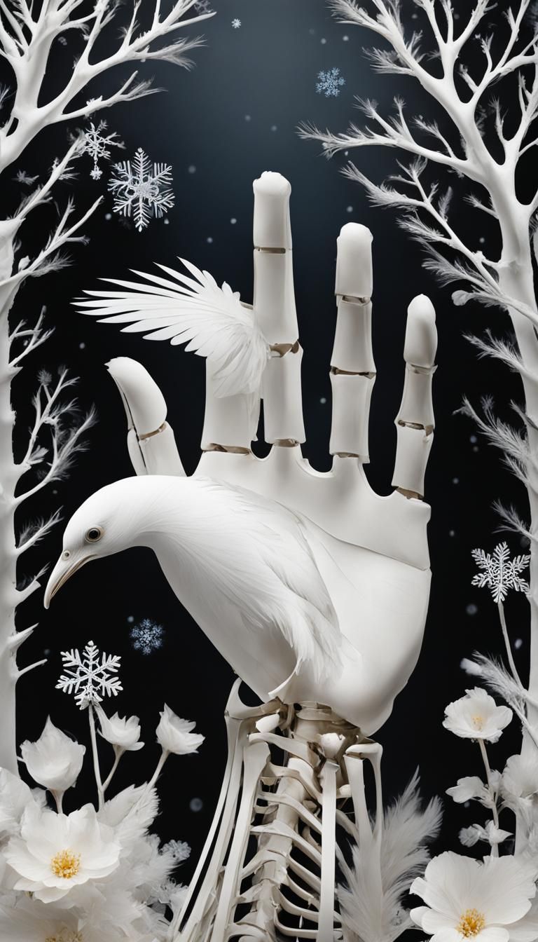 (  A human  hand with four fings and one thumb  reaching ) f...