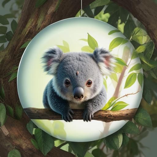 Adorable Koala Bear in Tree, Pastel Neon Sketch